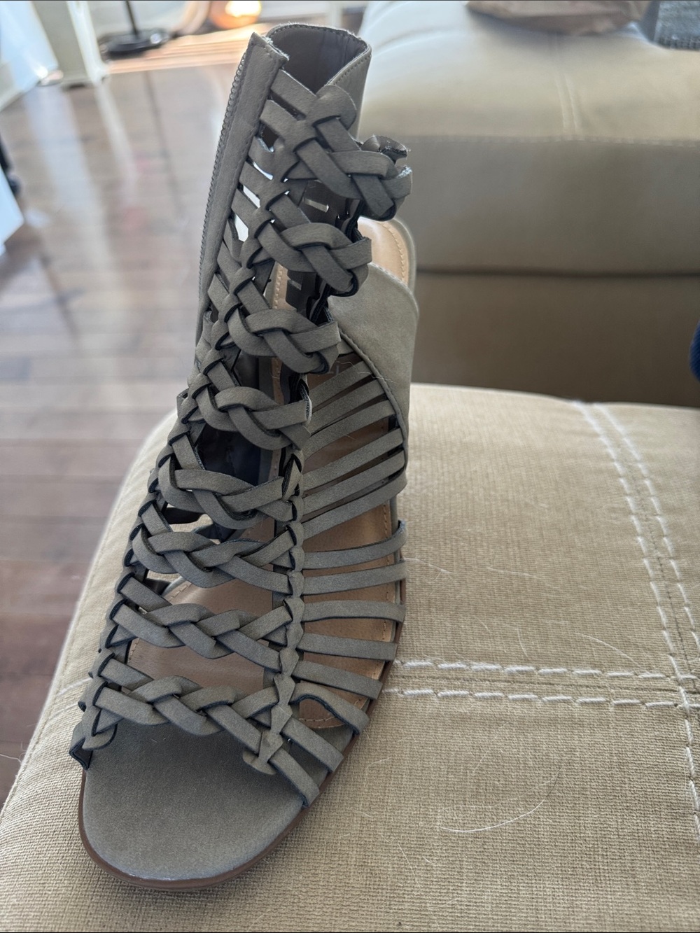 Esprit Braided Cage Open-Toe Sandal — Taupe Gray